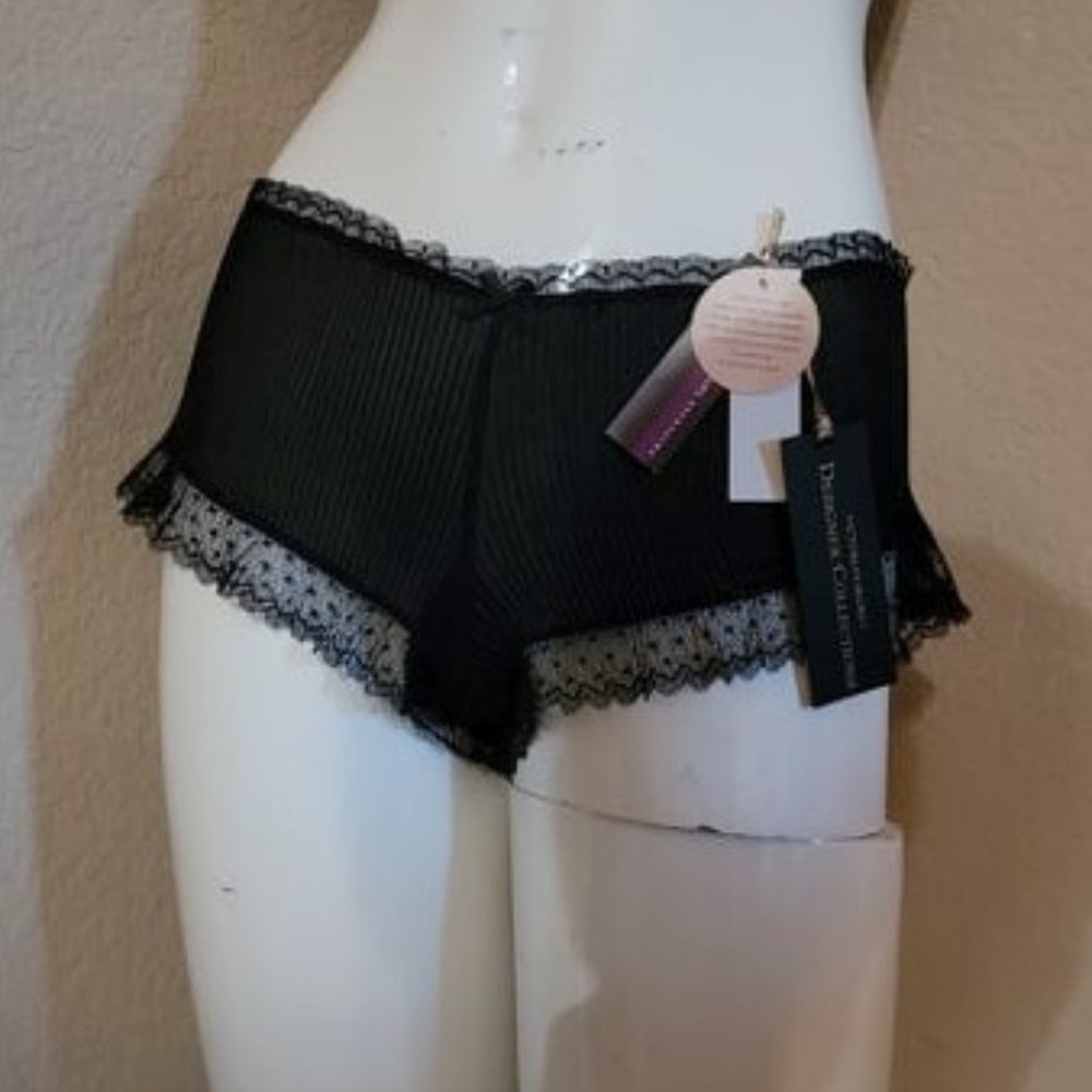 Victoria's Secret Black Pleated Lingerie Panty
